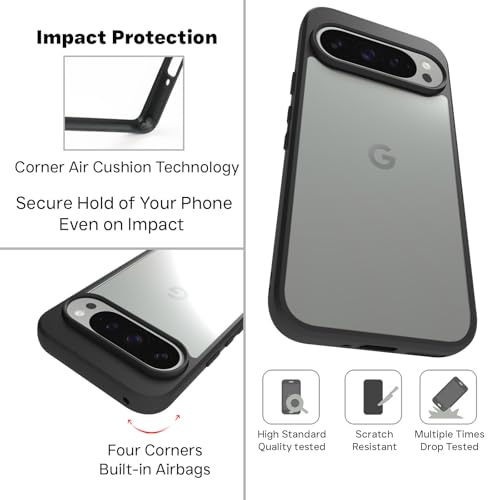 Image of RIGGEAR Shockproof Sleek Hybrid Armor Back Cover Case Compatible with Google Pixel 9 / Pixel 9 Pro (Clear PC + Black TPU Bumper)