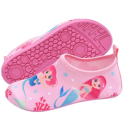 EQWIGKEIT Zapatos de baño para niños, unisex, suaves, para agua, para niños y niñas, con estampado de dibujos animados, zapatos de surf, antideslizantes, ligeros, de secado rápido, 25-35, A9-rosa., 31