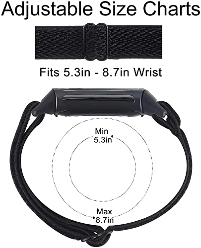 3-Pack Elastic Nylon Bands Compatible with Fitbit Charge 6/ Charge 5, Breathable Adjustable Replacement Stretchy Nylon Loop Wristband Sport Strap for Women Men, 302