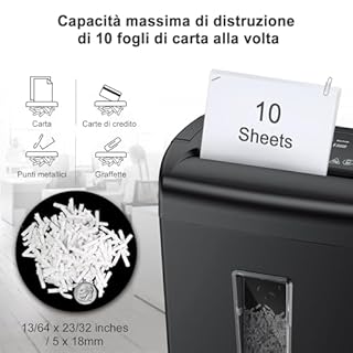 Bonsaii Distruggidocumenti da 10 fogli, P4 tritadocumenti a taglio incrociato per carta e carte di credito, protezione contro il surriscaldamento e design della maniglia, cestino da 21L (C209-D)