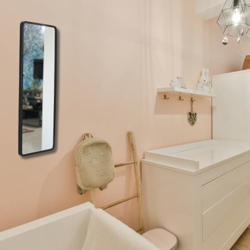 Image of Modern Elegance Rectangular Wall-Mounted Mirror Metal Framed Wall Mirror Bathroom Mirror Living Room Mirror Home Decor Mirror 18 x 48 Inches Black MF 100