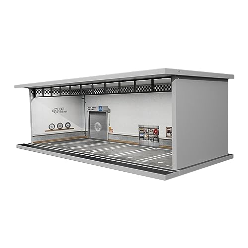 Harilla 1/64 Garage für Autos, Spielzeugautogarage mit Licht, Auto Parkhaus DIY Autovitrine für Sportwagen, Kinder Parkhaus Vitrine Auto Veranstalter für Sammler, Spielzeugautos, Sportwagen, Style b