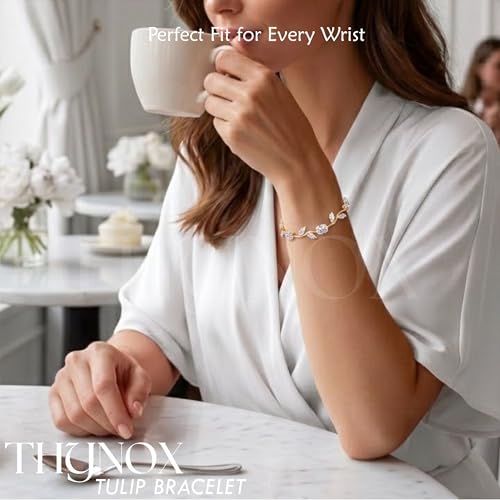 Image of THYNOX Tulip Bracelet for Women Stylish | Gold Plated Crystal Floral Jewellery | Adjustable Chain Wrist for Women & Girls Stylish | Elegant Tulip Bracelet for Women, Party & Daily Wear Accessory