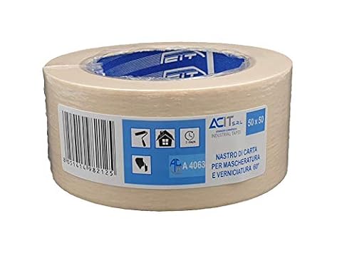 ACIT Papierowa taśma maskująca, malarstwo, 50 m x 50 mm, pojedyncze opakowanie, biała