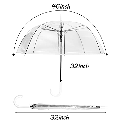 R Horse 6 Pcs 46 Inch Clear Bubble Umbrella J Handle Automatic Open Umbrellas Large Transparent Windproof Waterproof Stick Umbrella For Men And Women Wedding Ceremony Event (White Handle) #TOP1