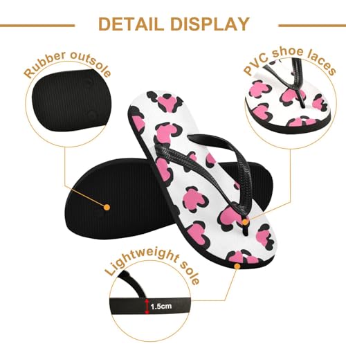 Leopard Pink Hearts Flip Flop Beach Summer Casual Sandal for Women & Men Shower Shoes 208609422