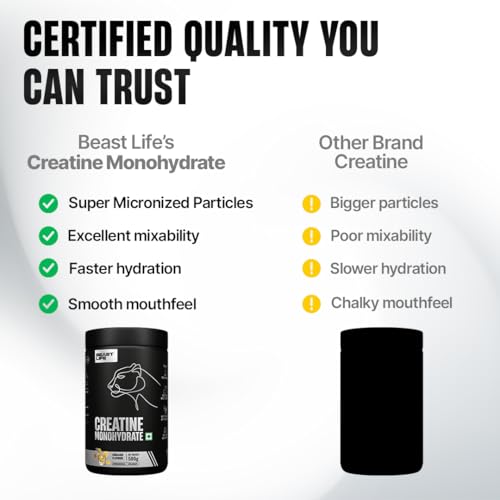 Image of BEASTLIFE Super Micronized Creatine Monohydrate Powder 500g | 135 Servings Shikanji Flavor | NABL Lab Tested | Premium Sports Nutrition for Strength & Performance