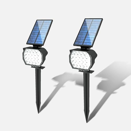 23 LED Solar Spot Lights Outdoor Waterproof, 2 Pack Solar Lights with Optical Lenses, 3 Brightness Spotlight Landscape Lighting, Auto ON/Off Outdoor Solar Lights for Yard, Garden, Lawn, White Light