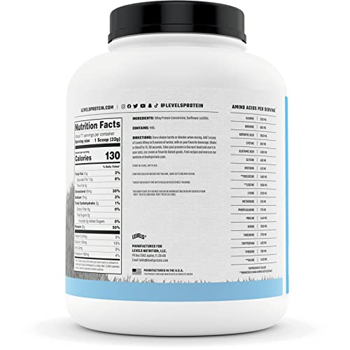 Levels Grass Fed 100% Whey Protein, No Hormones, Unflavored, 5Lb #TOP4