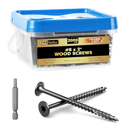 Image of #8 x 2 inch Deck Screws, 2000Pcs Star Drive Wood Screws, Rust Resistant Timber Screws for Timber /Log /Landscaping Wood, T20 Star Bit Included, Black