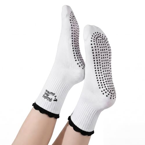 Image of Jeyiour Summer Cute Pilates Socks Women Bow Nonslip Ruffle Yoga Socks with Grip Barre Pilates Gift for Work Dance Fitness