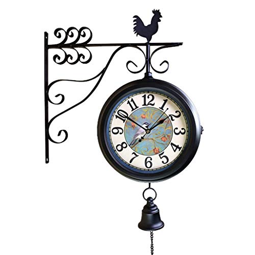 壁掛け時計 鉄製 ミュート 両面時計 ホームデコレーション 壁掛け時計 360°回転壁掛け時計 レトロ ヨーロピアンスタイル 革新的なファッション 両面壁掛け時計 Q、R