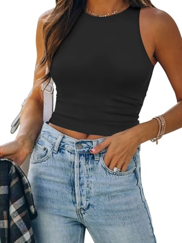 Image of ATHMILE Womens Double Lined Crop Tank Tops Casual Basic Shirts Sleeveless Workout Tops Cute Summer Clothes Teen Girls