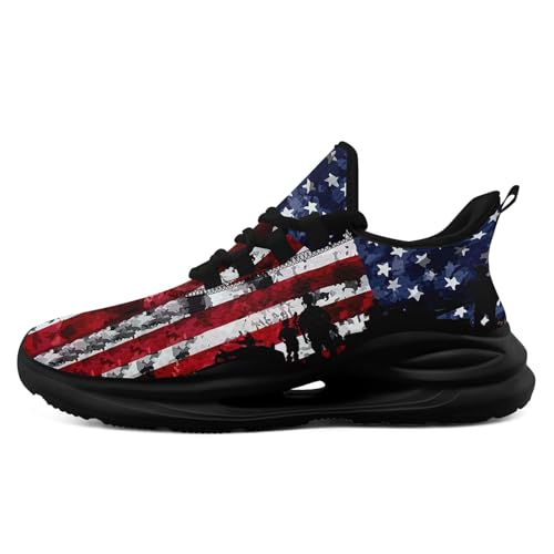 Onegam Mens Mesh Running Tennis Shoes American Flag Patterns Design Sneakers for Patriotic Enthusiasts and Veterans