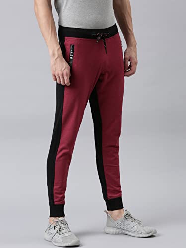 Image of F A S O Men's Super Combed Cotton Joggers | Color Block Design | Comfort Fit | Drawstring | Casual, Gym & Lounge Wear