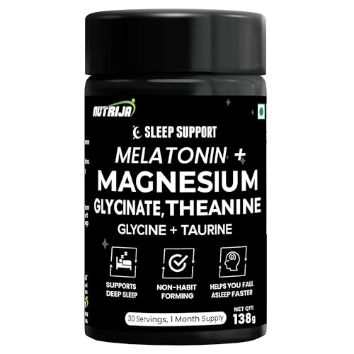 Image of NutriJa Sleep Support Powder with Melatonin, Magnesium Glycinate, Glycine 3g, L-Theanine & Taurine, 30 Servings (138g)