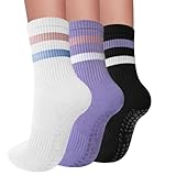 Elapse Space 3 pares de calcetines de pilates con agarres para mujer, Talla única