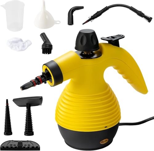 Pressurized Handheld Steam Cleaner with 9pcs Accessories & Safety Lock, Multi-Purpose & Powerful Home Use Steamer for Cleaning, Car, Bathroom, Shower, Upholstery, Grout, Window, Grime, Grease