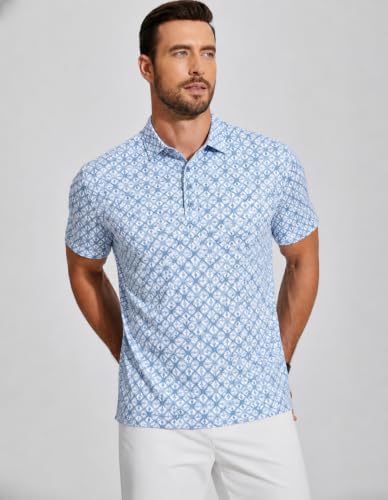 Image of Alex Vando Mens Golf Shirts Short Sleeve Breeze Quick-Dry Print Polo Shirt