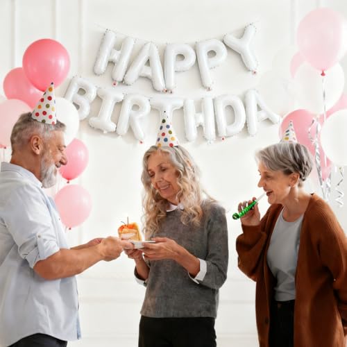 Image of White Happy Birthday Balloon Banner 16 Inch - White Birthday Decorations Happy Birthday Sign Reusable Foil Letters Balloons Suitable for Men, Women Party Decorations,Birthday Decor Party Supplies