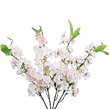 FERIAL 4Pcs Artificial Cherry Blossom Flower Branches with Leaves Silk Plum Blossom Flowers Bouquets
