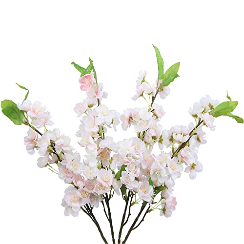Ferial 4Pcs Artificial Cherry Blossom Flower Branches With Leaves Silk Plum Blossom Flowers Bouquets Pink Peach Flowers Bulk Spring Artificial Plants For Table Centerpieces Wedding Home Indoor Decor #TOP8