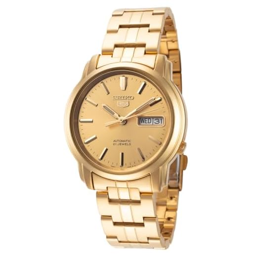 SEIKO Relógio masculino SNKK76 banhado a ouro aço inoxidável analógico com mostrador dourado, Dourado amarelo, Corda Automática