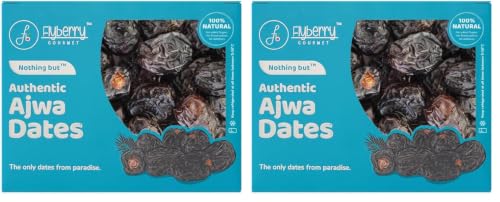 Image of Flyberry Gourmet Ajwa Dates (Khajoor /Khajur) 800g | 100% Natural | Rich in Calcium, Iron and Potassium | Instant Energy (Pack of 2)