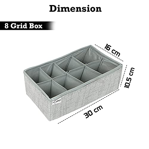 Image of HOKIPO Fabric Undergarment Organizer Storage Box for Drawers Bra Panty Socks Tie Lingerie Organizer for Wardrobe, 8 Grids, Grey,Pack of 2 (IN-334-GRY*2), Clothing