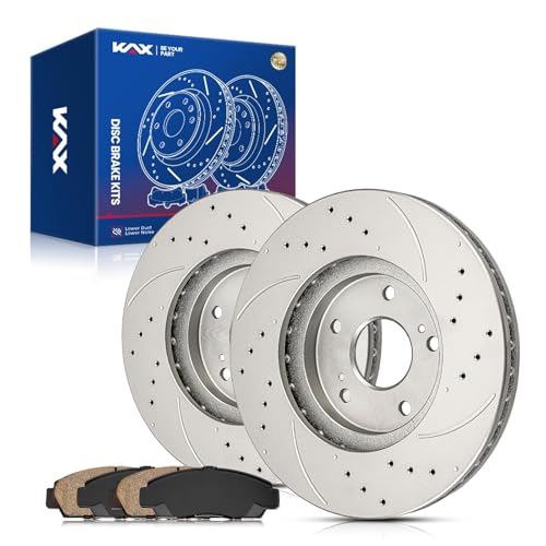 Image of KAX Front Brake Kit, Drilled and Slotted Brake Rotors, Ceramic Brake Pads | Fits Acura TSX 2011-2014, Honda Accord 2012 2.4L, Honda Accord 2012 3.5L, Automotive Replacement Brake Kit