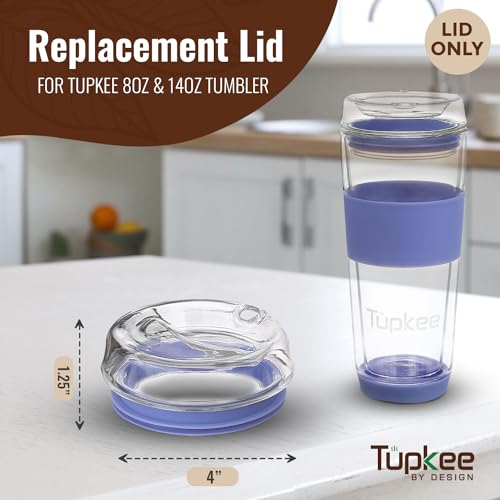 Tupkee Jacaranda Glass Sip Lid - Replacement Double Wall Glass Tumbler, 14oz & 8oz Hand Blown Travel Mug