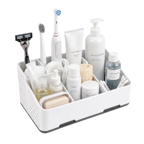 Cleangor Countertop Bathroom Organizer, Toothbrush Holder with Drainage | Vents, Cord Hole for Multi-grid Electric Toothbrush Charger, Family Bathroom Use