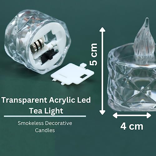 Image of VERVENIX 6 Pcs LED Tea Light Candles | Flameless & Smokeless Acrylic Diyas | Battery-Operated | Warm White 3cm Candles for Diwali, Festive, Wedding, Party & Christmas Decor (Pack of 6)