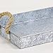 Cheung's FP-3744 Galvanized Metal Rectangular Tray with Rope Handle, Gray, Brown, 16x11.75x2