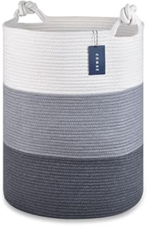 COMSE Extra Large Blanket Basket, Tall Storage Basket, 40 x 55 CM, Tall Rope Laundry Basket, Cotton Rope Basket, XXXL Laundry Basket, Toy Basket, Woven Basket, Clothes Baskets, Blend White/Gray