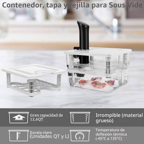 Miniatura 2 de Contenedor De Cocción Al Vacío A Baja Temperatura Con 1 Tapa Y 1 Rejilla, 12 L, Recipiente Para Termoinmersión Adecuado Para Cocinar Al Vacío De Varias Marcas