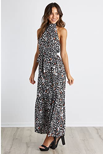 Image of PRETTYGARDEN Women's Halter Neck Floral Long Maxi Dress Casual Sleeveless Backless Dresses Loose Ruffle Sundress with Belt