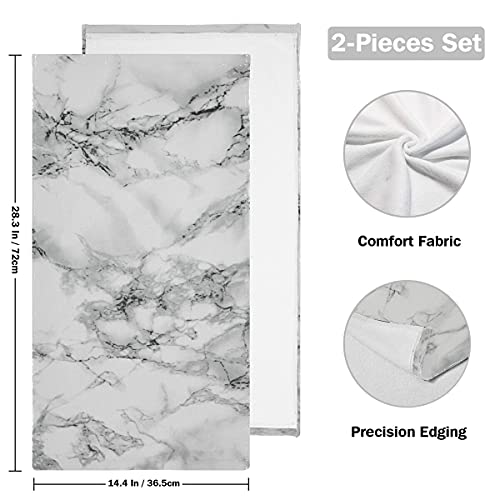 Marble Bath Hand Towel 2 Pcs Absorbent White Marble Prints With Black Hand Towels Granite Marbling Face Towel Soft Marble Stone Fingertip Towel For Bathroom Kitchen Hotel Spa Decor Gift 28.3X14.4In #TOP1