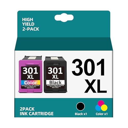 301XL Multipack Ersatz für HP 301 Druckerpatronen für HP 301 XL Patronen Schwarz für HP Envy 4500 5530 4504 4502 Deskjet 2540 2544 2549 3050 Officejet 4630 4632 2620 (1 Schwarz, 1 Farbe, 2er-Pack)