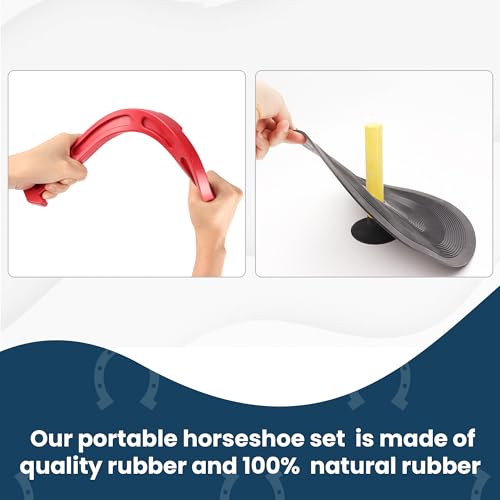 ROXXAM Sports Rubber Horseshoes Set: Outdoor Indoor Rubber Horseshoes Game Set | Includes 4 Horseshoes, 2 Pegs, 2 Rubber Mats, 2 Red Plastic dowels | Tailgate, Beach, Parks, Picnics, Backyard