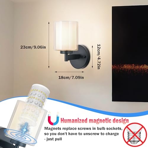Image of Nekhung Battery Operated Wall Sconce Set of 2, Wireless Wall Sconce with Remote,10000mAh Rechargeable RGB Dimmable Bathroom Light Fixtures with Double Clear Glass Shade NOT Hardwired