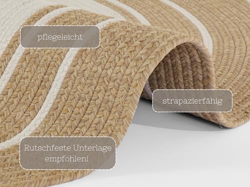 Northrugs Trenzado In- & Outdoor Teppich Rund Wetterfest – Pflegeleicht Handmade-Look für Innen und Außen Gewebter Outdoorteppich Läufer für Balkon, Terrasse, Wohnzimmer, Garten – Creme Beige, ø 200