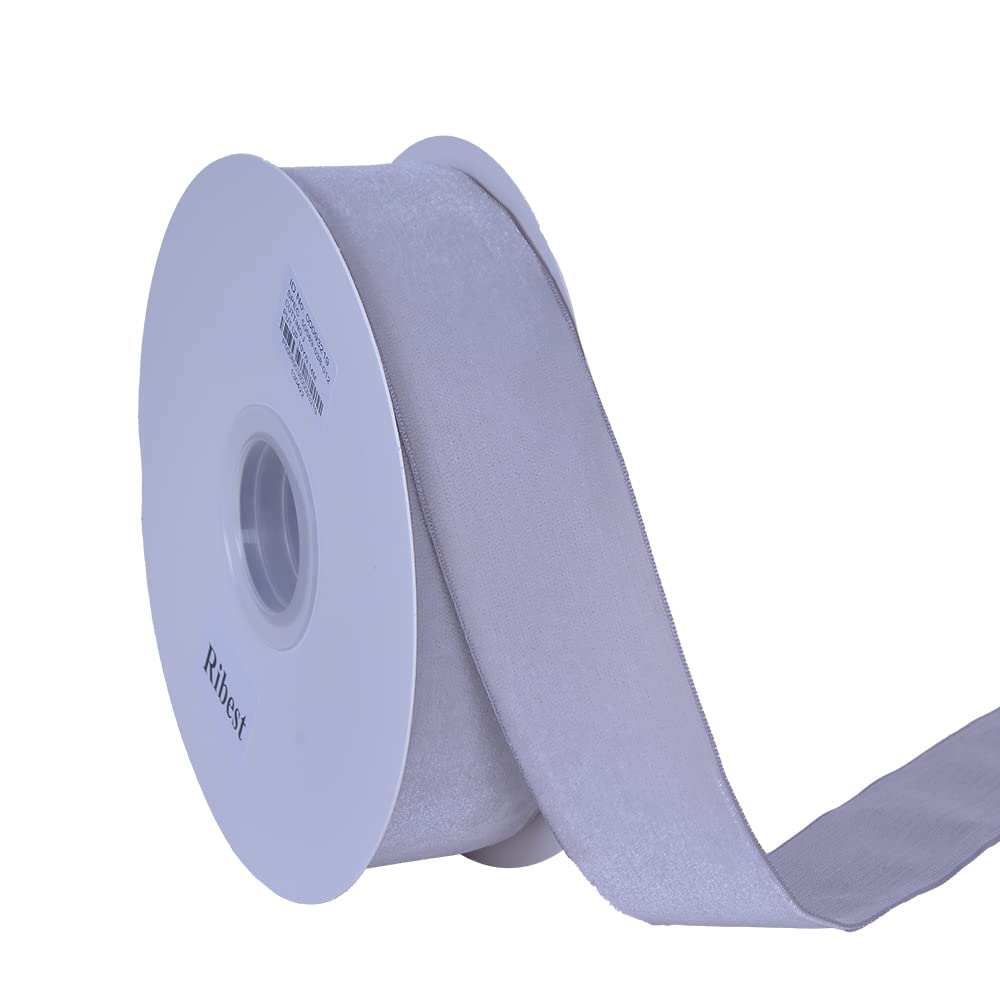Ribest 1 1/2" Silver Velvet Ribbon by 10 Yards Spool for Craft Gift Wrapping Decoration