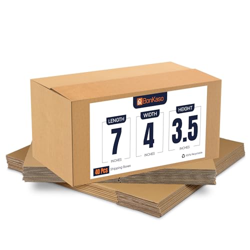 Image of BonKaso 3 Ply Corrugated Boxes for Packaging | 7 inchx4 inchx3.5 inch (Pack of 40) | Brown Cardboard Packing Boxes for Shipping, Moving & Storage | Carton Boxes for Courier & Goods Transportation