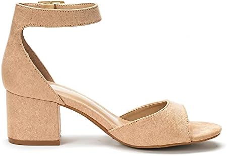DREAM PAIRS Womens Chunkle Low Heel Pump Ankle Strap Dress Sandal Nude Suede - 9 | Image 2