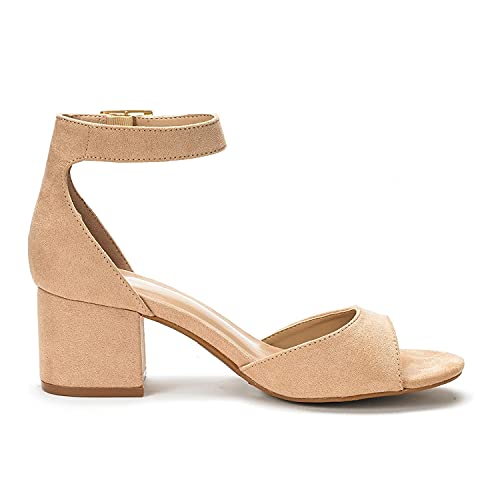 image for DREAM PAIRS Women's Chunkle Nude Suede Low Heel Pump Sandals Ankle Str