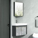 Pratico lavello angolare in ceramica con armadio a specchio, montaggio a parete autoportante pratico lavabo da bagno con armadio per bagno, lavanderia, soggiorno, balcone, ecc (colore: A, dimensioni: