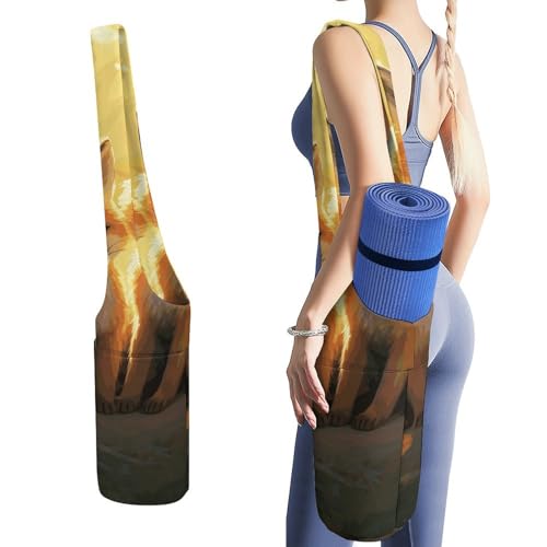 Sac de rangement pour tapis de yoga en toile avec poche bouteille
