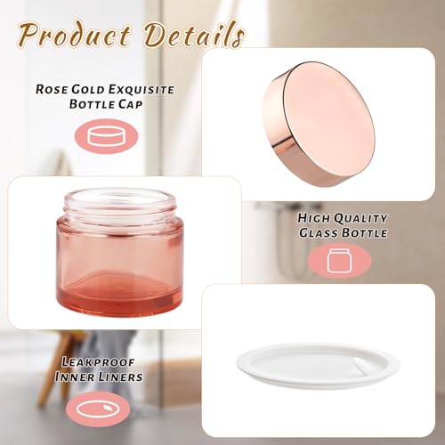 12 Pcs 60g/2oz Glass Cosmetic Jars Refillable Cream Bottle Containers Empty Sample Vials Jar with Rose Gold Lid for Eye Cream Lotion Ointments Lip Balm Scrub - Pink3