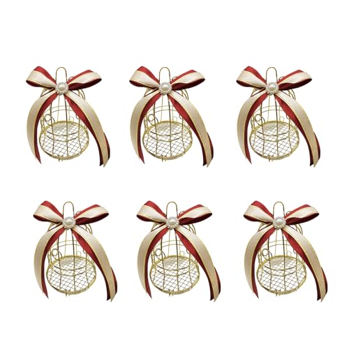 6pcs/lotキャンディーウェディング好意ボックスアイアンバードケージ型ギフトストレージケースエレガントなオライヤーサイズポーチ付きリボンアクセントパーティーキャンディボックス